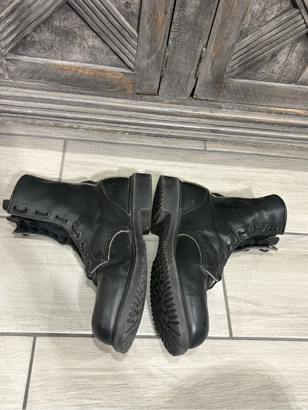 RED WING 4473 Vintage USA BLACK LEATHER ENGINEER MILITARY BOOTS 11 STEEL TOE